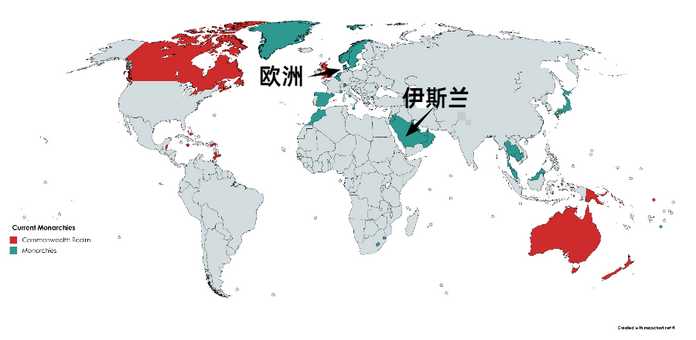 目前，全球實行君主制的主要集中在歐洲和伊斯蘭世界