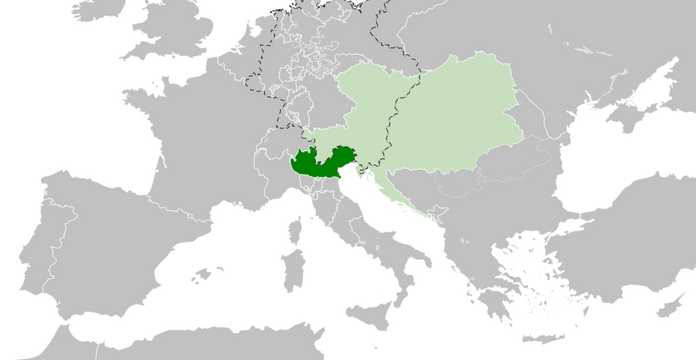 ec72f383958e5235f982b31149e691b7ec0f8b87 受奧地利帝國控制的倫巴第·威尼託王國(深綠色)