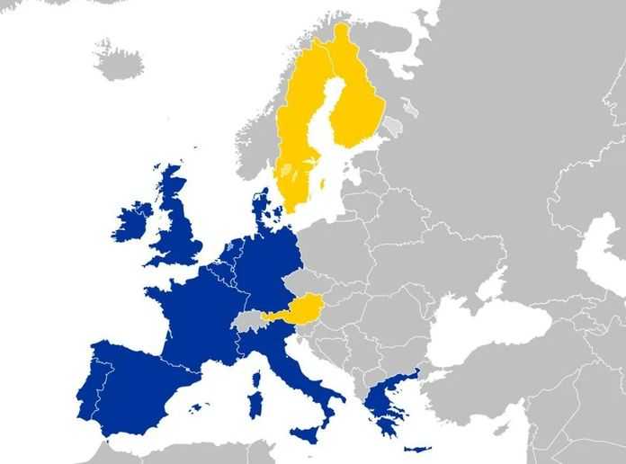 f3770c04f42b5a7d4ece4dbb32302dd75b69d97f 1995年加入歐盟的三個國家(黃色)